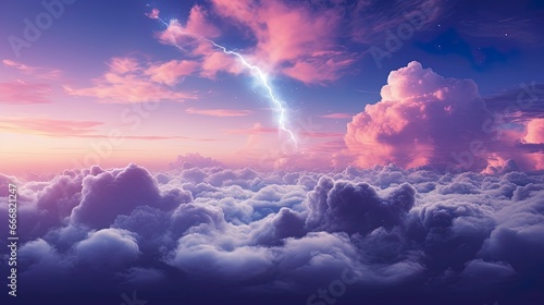 Unreal sky with clouds, neon. Generation AI photo