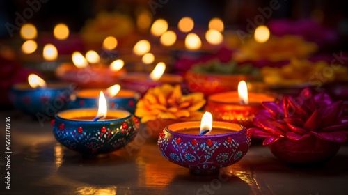 Multi-colored candles for the day of the dead  diwali holiday. Generation AI