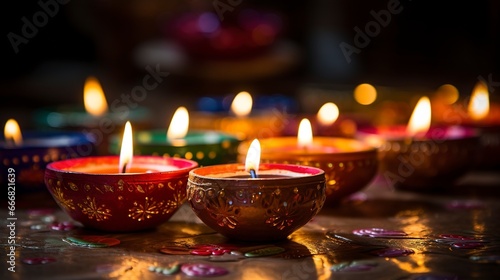Multi-colored candles for the day of the dead, diwali holiday. Generation AI