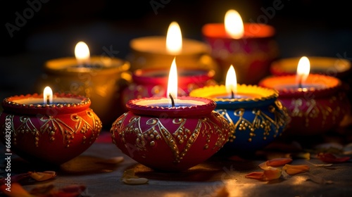 Multi-colored candles for the day of the dead, diwali holiday. Generation AI © MiaStendal