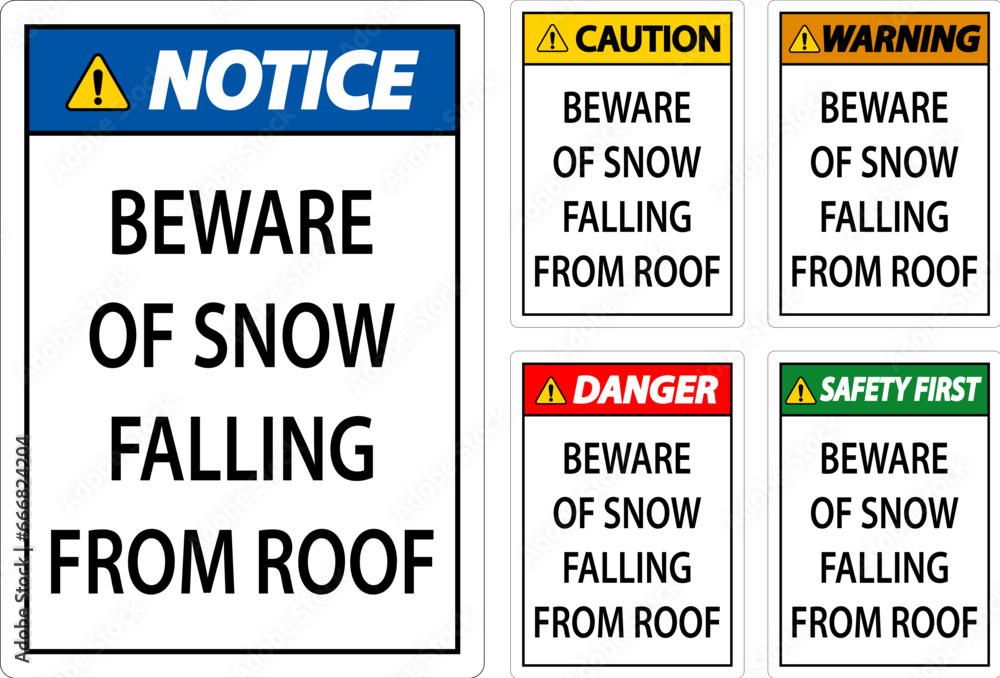 Warning Sign Beware Of Snow Falling From Roof