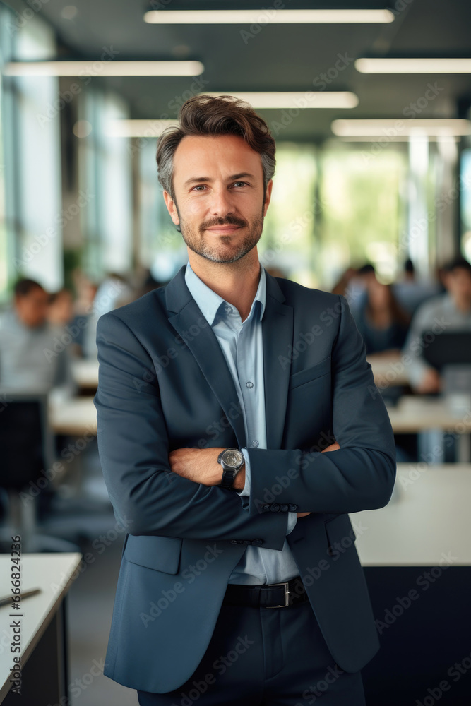 Businessman leader CEO in a modern office with business people working Businessman leader CEO in a modern office with business people working
