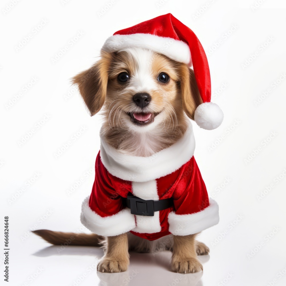 adorable santa paws: festive canine joy in santa claus outfit, Generative AI