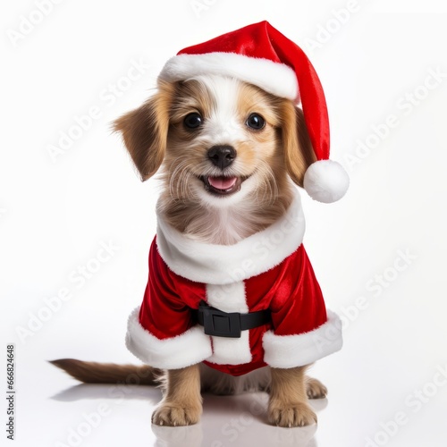adorable santa paws: festive canine joy in santa claus outfit, Generative AI © avrezn