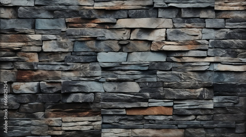 A textured wall constructed from a mosaic of different types of stones