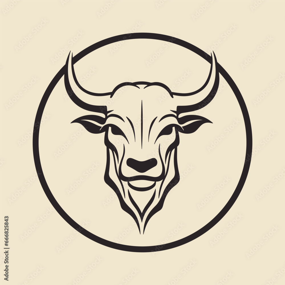 Fototapeta premium bull head on circle isolated vector logo design, bull, background and circle on seperate layers