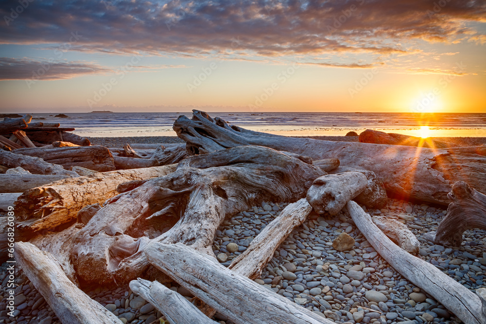 Sunset over Ruby Beach at Olympic National Park