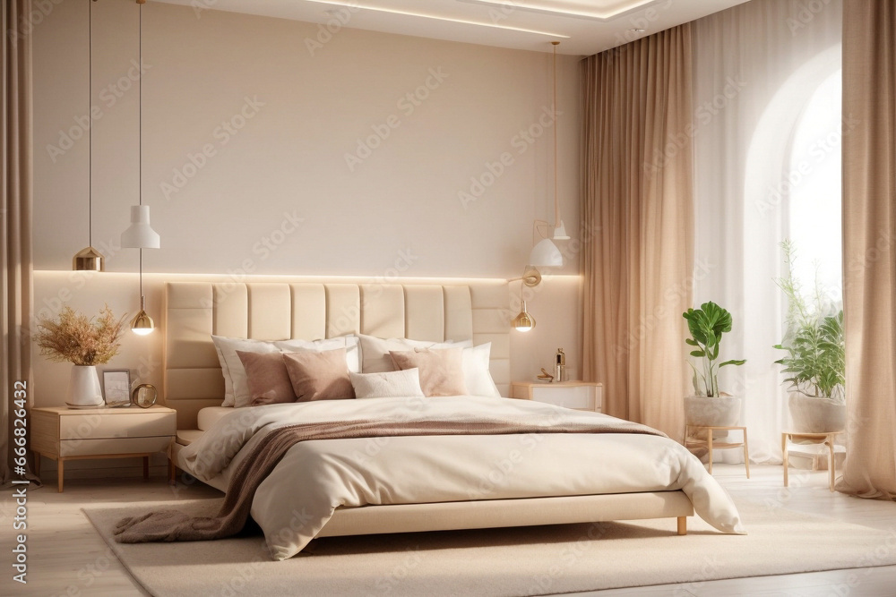 An exquisite bedroom, adorned with lavish furnishings, muted color schemes, and tasteful decor, epitomizing timeless elegance and serene comfort.
