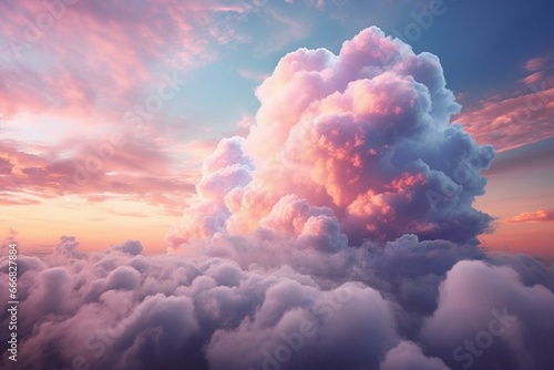 Dramatic pastel sky with pink and blue clouds. Generative AI