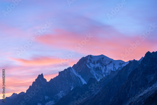 Mont Blanc Mountain at Sunset. View from Italy © mzabarovsky