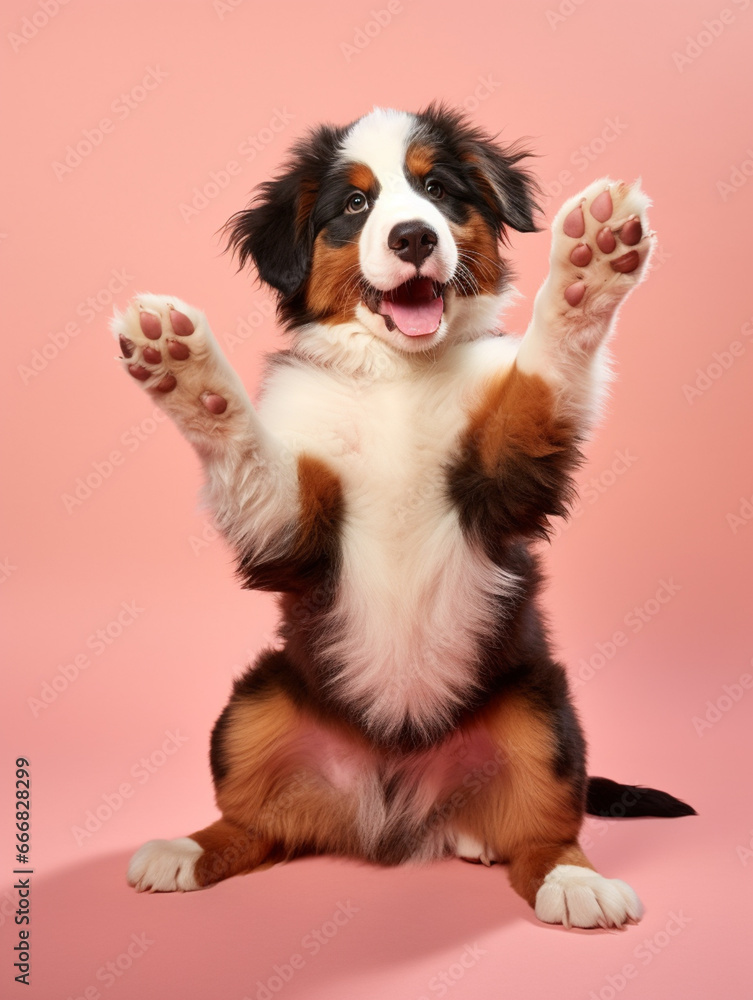 cute Sennenhund puppy on a pink background