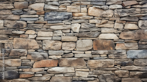 A textured stone wall adorned with an assortment of vibrant rocks