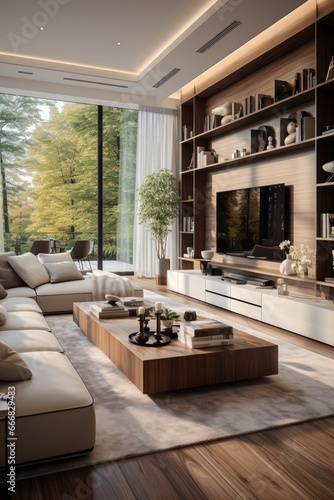 Wallpaper Mural Living room interior design with wooden elements Torontodigital.ca