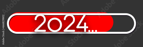 2024 New Year red rounded loading bar on grey background. Start new year 2024 with goal plan, new year business vision.