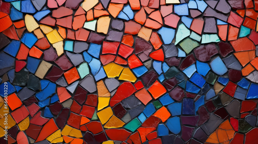 A vibrant and detailed mosaic tile wall A vibrant and detailed mosaic tile wall