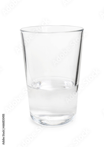 Glass of clean water on white background