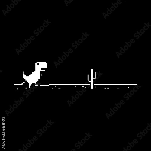 No internet connection pixel dinosaur offline art bad connection computer digital web concept network technology. black background.