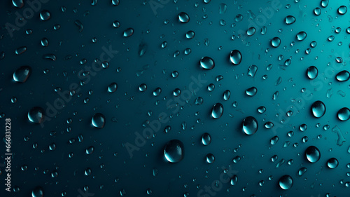 Abstract Wallpaper background. Macro water droplets on a surface of Cyan Blue Hue and a few drops of Carbon Black. photo
