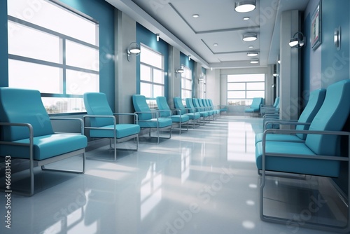 Contemporary hospital or clinic waiting area with seats. Generative AI