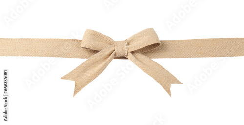 Ribbon and bow made of burlap fabric isolated on white