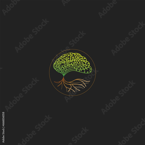 Brain logo with leaf concept