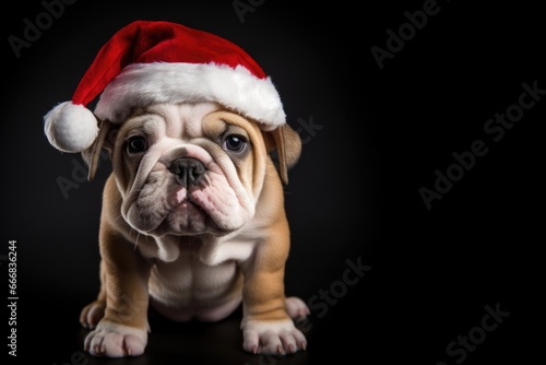 english bulldog wearing santa hat