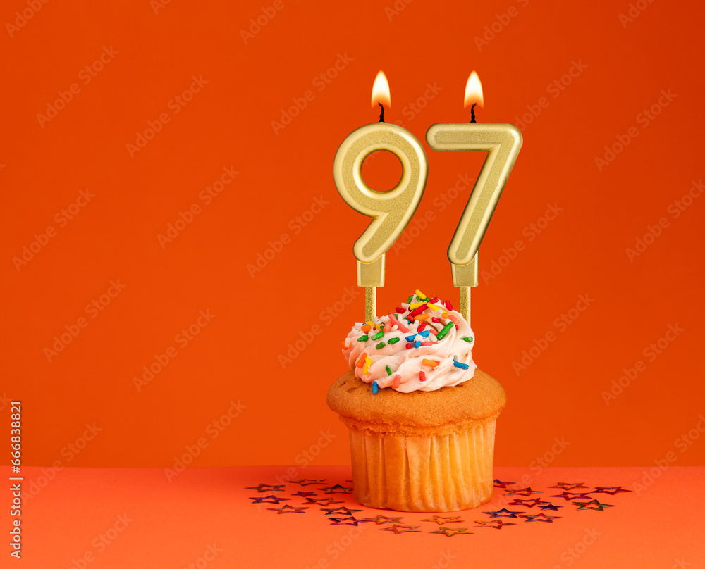 Birthday candle number 97 - Invitation card with orange background