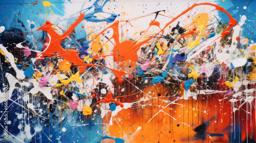 An abstract expressionist painting with vibrant and energetic brushstrokes
