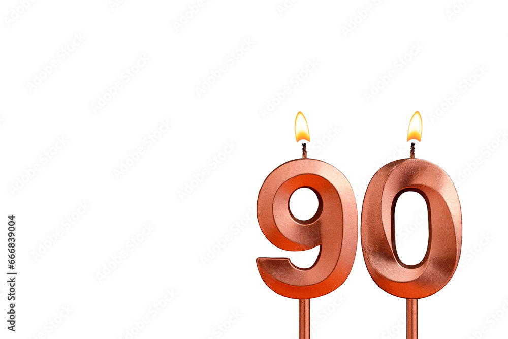 Birthday candle number 90 on white background Birthday candle number 90 on white background