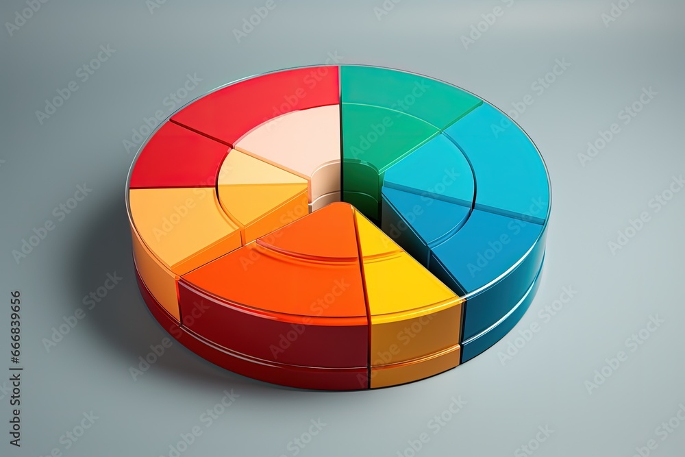Fototapeta premium Colorful pie-shaped chart, business and analysis concept, digital illustration. Generative AI