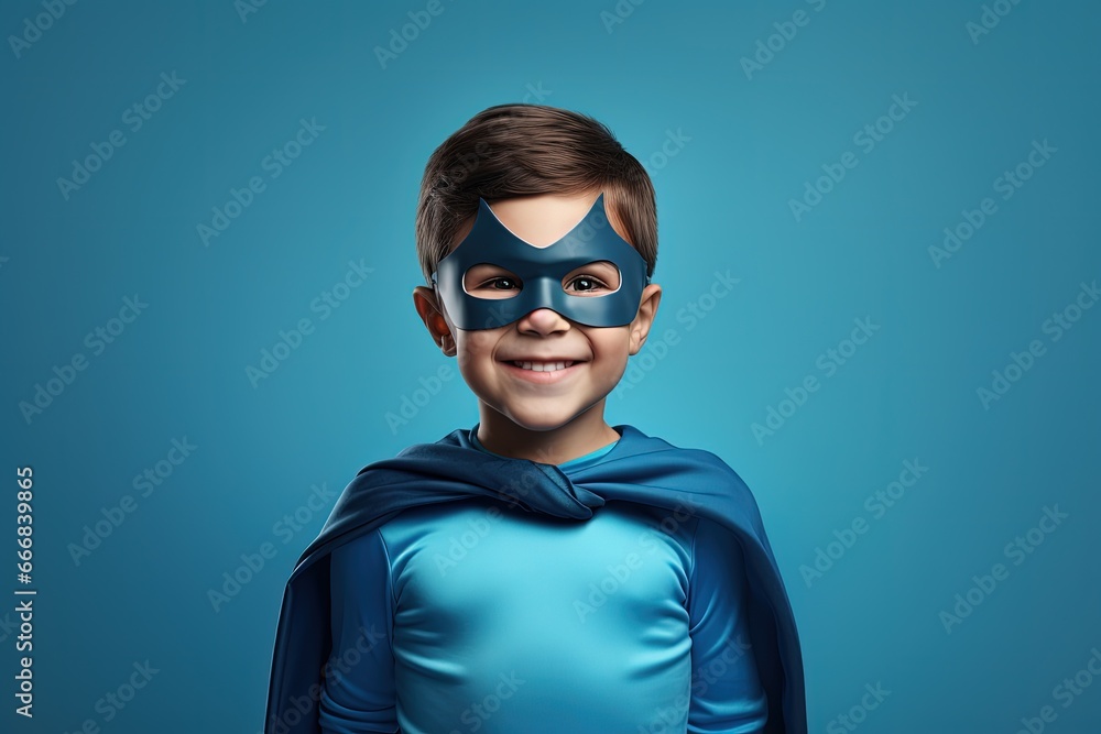 Illustration of a child dressed in a superhero costume, concepts of dreams and imagination. Generative AI Illustration of a child dressed in a superhero costume, concepts of dreams and imagination. Generative AI