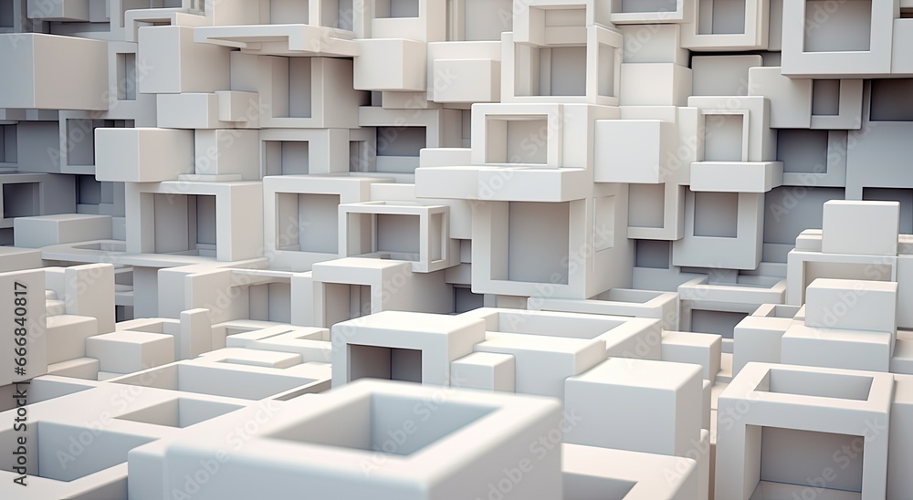 Abstract background with white blocks, square geometric shapes digital illustration. Generative AI Abstract background with white blocks, square geometric shapes digital illustration. Generative AI