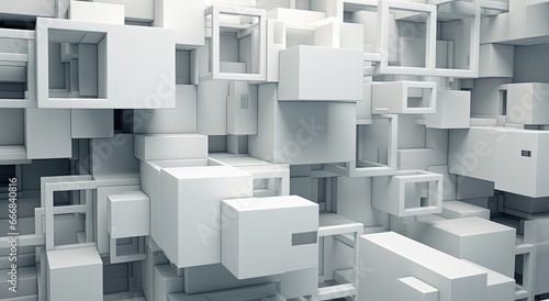 Abstract background with white blocks  square geometric shapes digital illustration. Generative AI