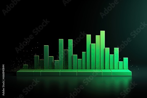 Green bar chart illustration  black background  stock exchange analytics concept. Generative AI