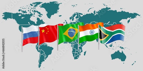 Set of country flag on big world map