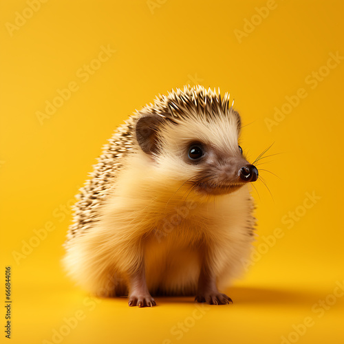 hedgehog on a Isolated Yellow Background