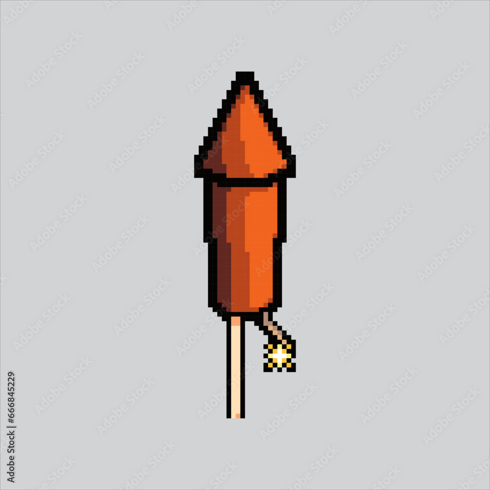 Pixel art illustration fireworks. Pixelated rocket. Rocket fireworks ...