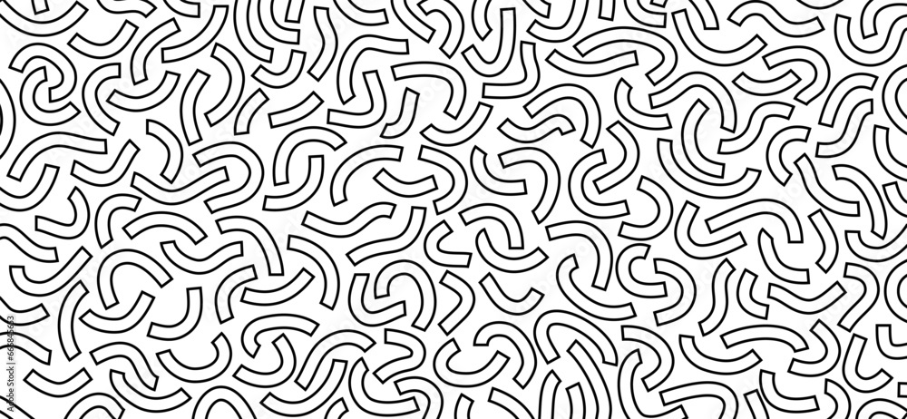 Monochrome doodle pattern. Funny monochrome pattern. Curved lines on white background.