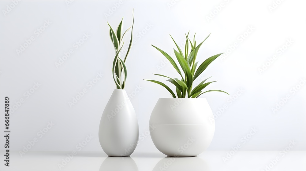 modern vase and interior plants pots furniture white background wallpaper 