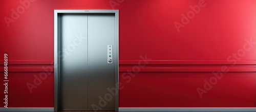 Contemporary elevator with red walls and shut door photo