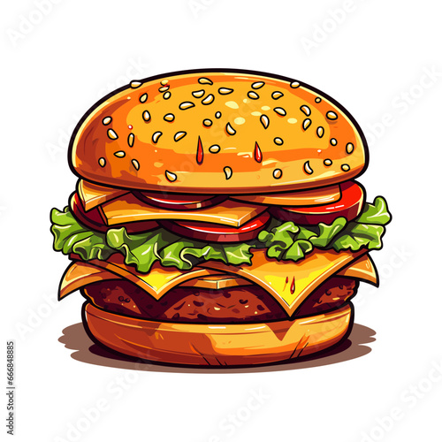 vector cheese burger cartoon icon illustration