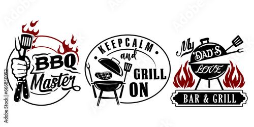 Collection BBQ grill logo template. BBQ restaurant logo design silhouette.