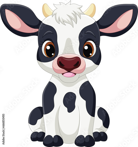 Cute little cow cartoon on white background