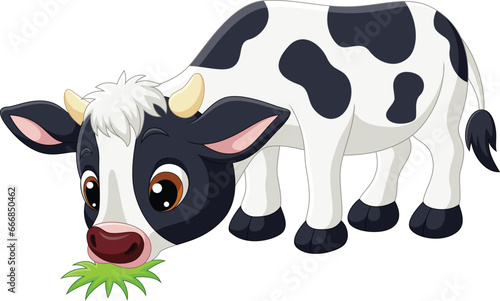 Cute little cow cartoon eating grass