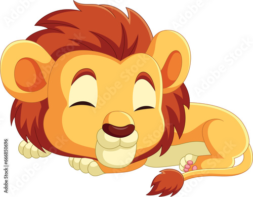 Cartoon little lion sleeping on white background