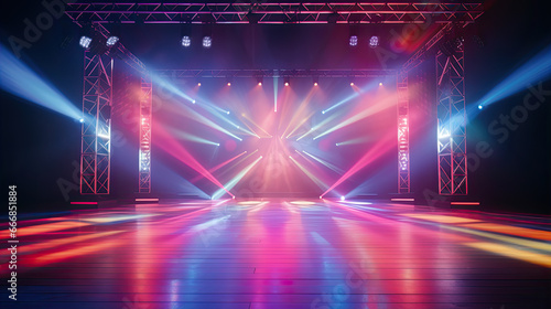 Empty stage with colorful spotlights. Scene lighting effects. © Ziyan Yang