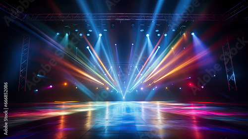Empty stage with colorful spotlights. Scene lighting effects. © Ziyan Yang