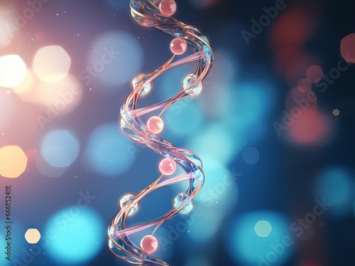 a dna strand in a blue background, in the style of light magenta and bronze,
