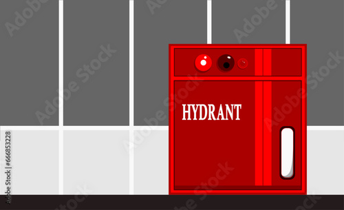 Vector Red Fire Hydrant Icon on the grey wall. Flat and minimalist design 
