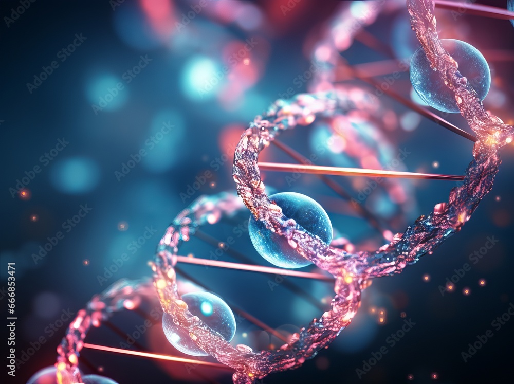 a dna strand in a blue background, in the style of light magenta and bronze, a dna strand in a blue background, in the style of light magenta and bronze,